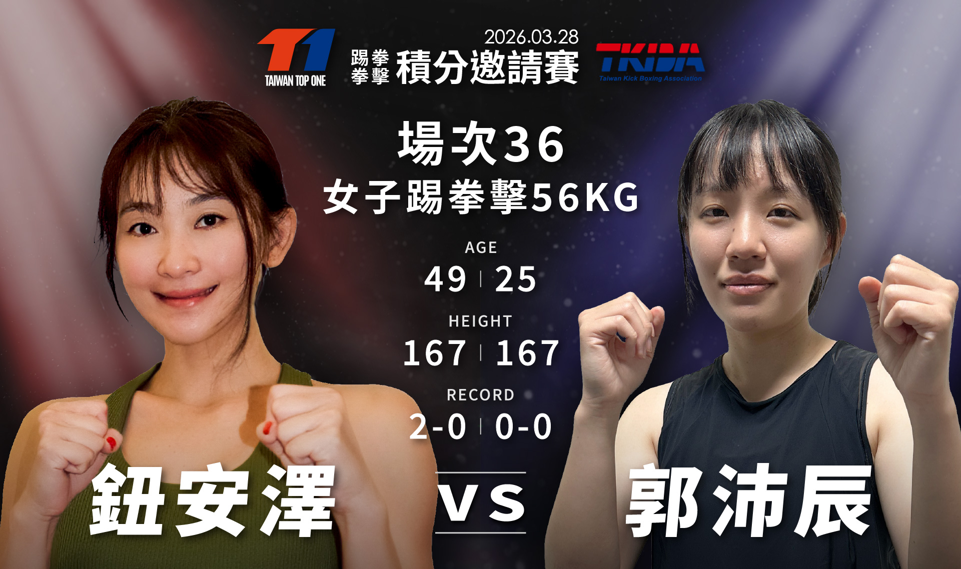 女子踢拳擊56公斤量級,TMMA鈕安澤對戰仁李泰拳館郭沛辰