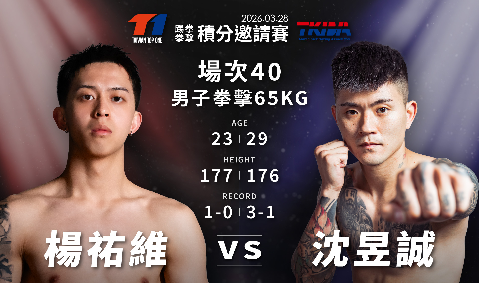 男子拳擊65公斤量級,TMMA楊祐維對戰元素格鬥沈昱誠